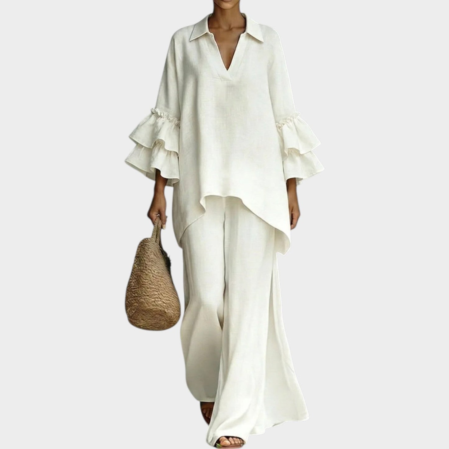 Catrin - Ruffle Sleeve Tunic and Trousers Set