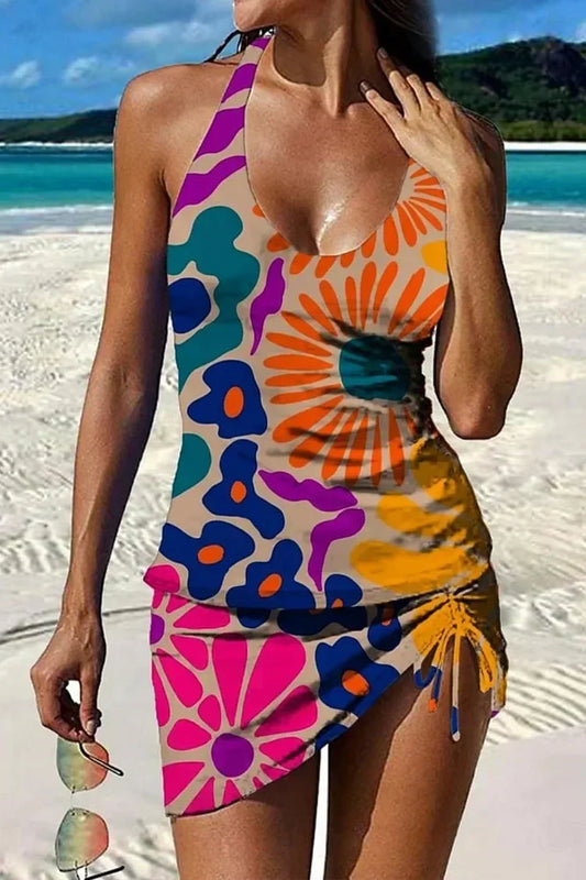 Ysoria - Printed Halter Swim Dress Set