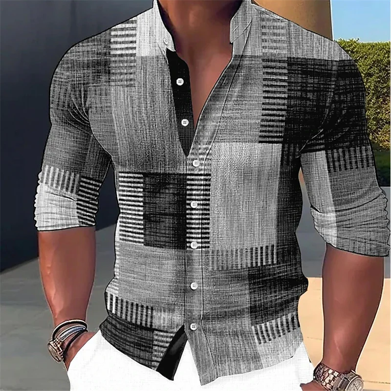 Finn - Tailored Geometric Mandarin-Collar Shirt