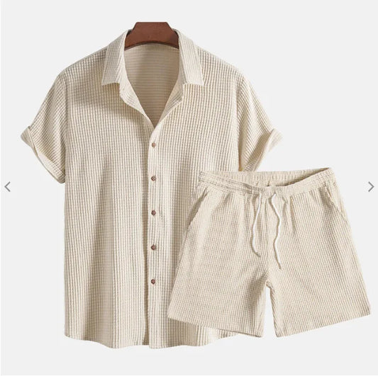 Jorvian - Textured Summer Shirt & Shorts Set