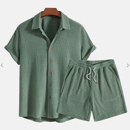 Jorvian - Textured Summer Shirt & Shorts Set