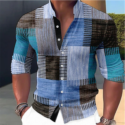 Finn - Tailored Geometric Mandarin-Collar Shirt