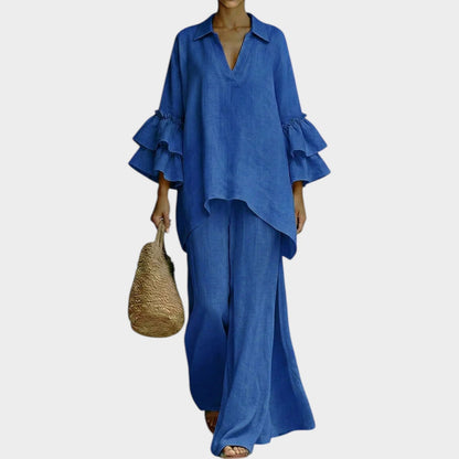 Catrin - Ruffle Sleeve Tunic and Trousers Set