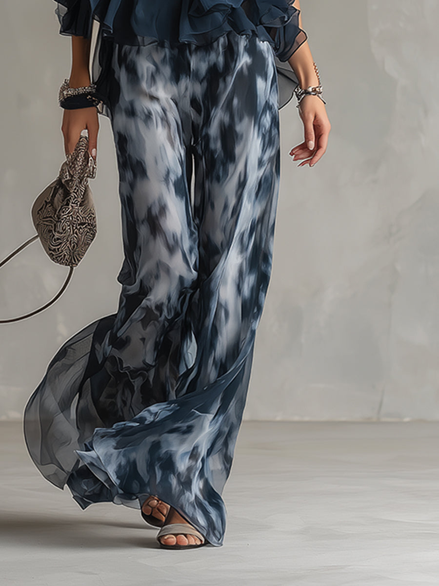 Norelda - Elegant High-Neck Top & Wide-Leg Trousers Set